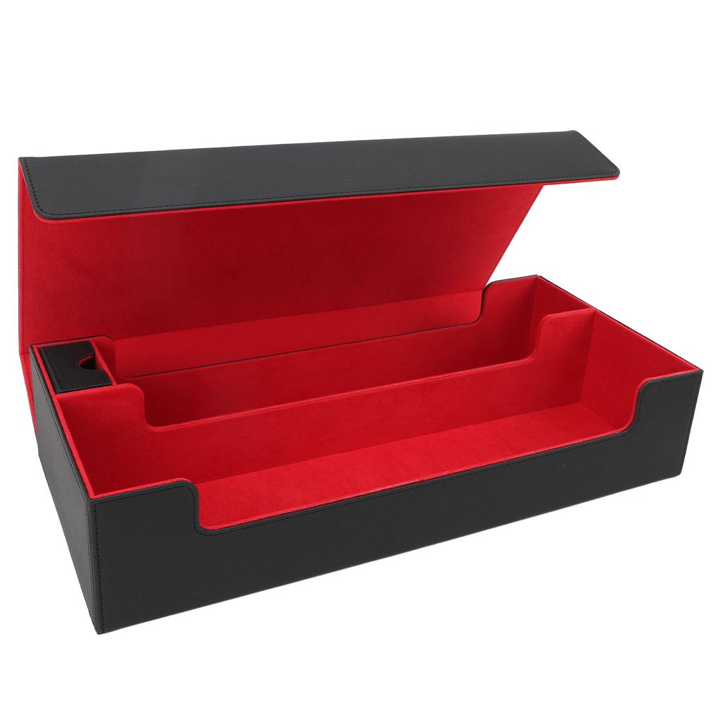 Card Storage Box PU Leather Magnetic Closure Card Deck Case with Drawer for Over 550 Game Cards Black Red