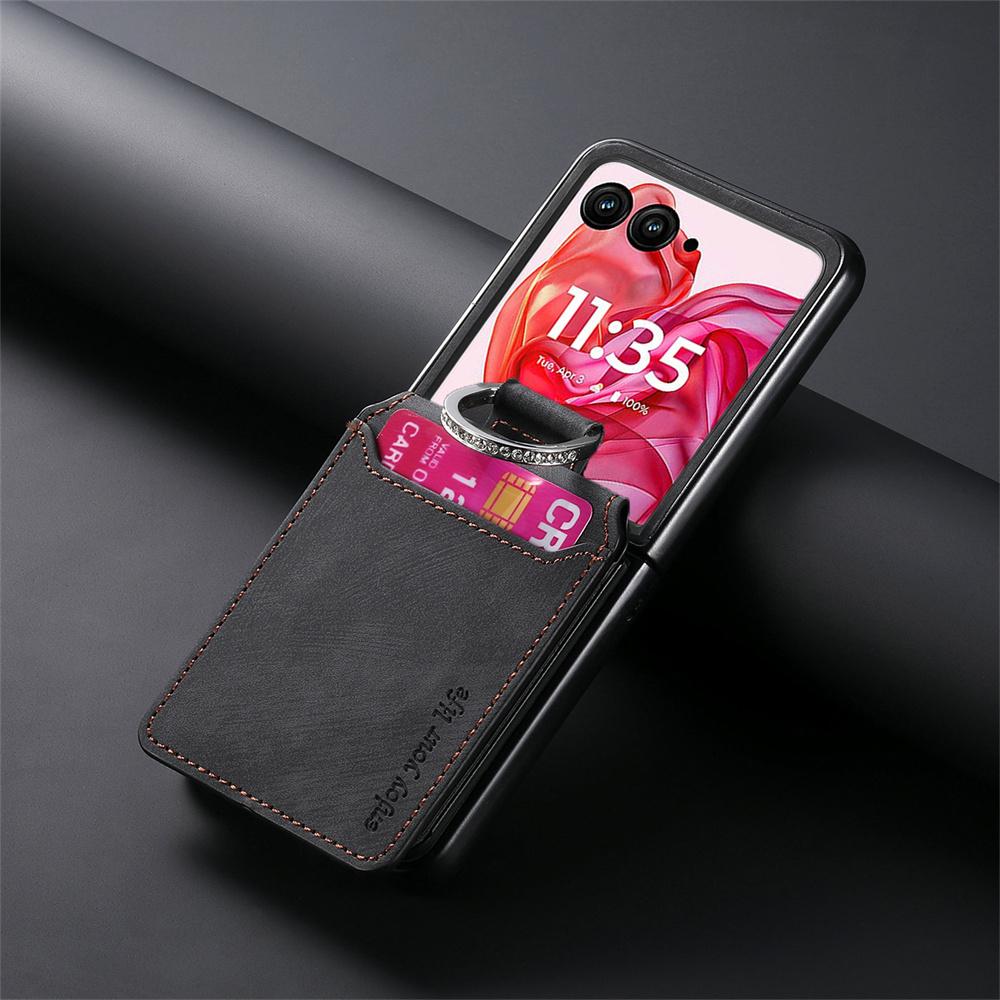 

Wallet with Card Holder Phone Case for Motorola Razr 50 40 Ultra Moto Razr 50 40 Ring Bracket Retro Leather Protective Cover Motorola Razr 50 Ultra чёрный