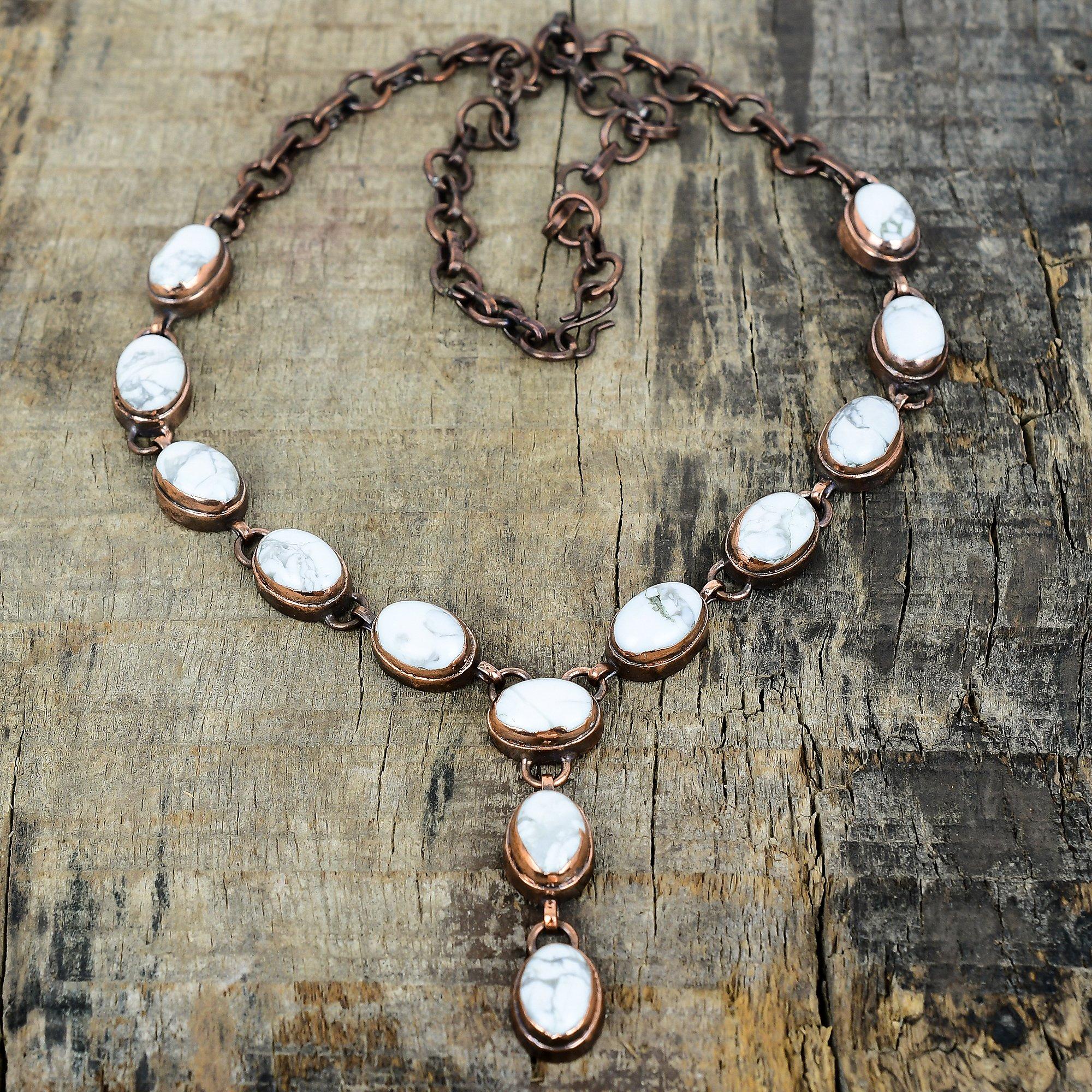 

Howlite necklace electroformed copper necklace adjustable chain necklace gemstone electroformed jewelry handmade boho necklace gift for wife Adjustable