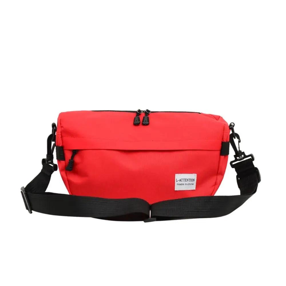 Solid Color Messenger Sling Bag Fashion Zipper Large Capacity Crossbody Bag Outdoor Sports Nylon Shoulder Bag