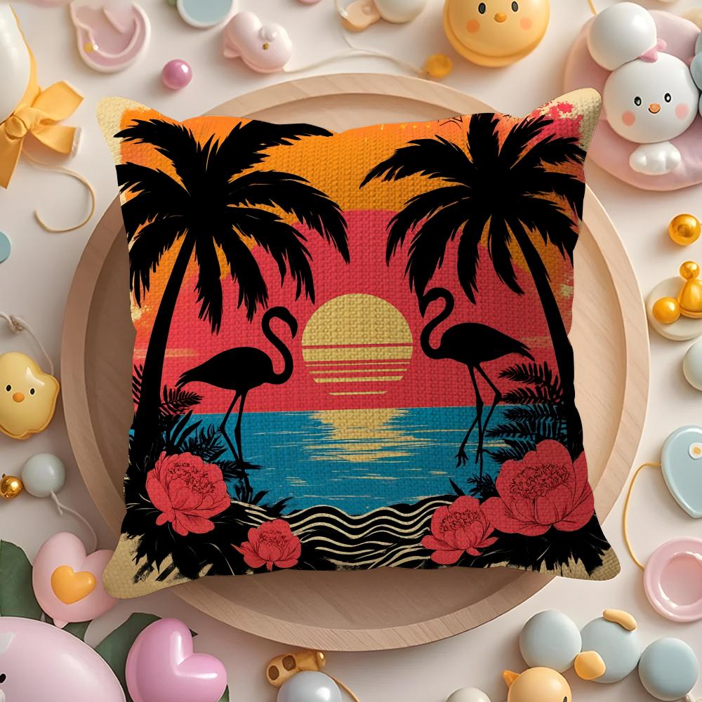 Tropical Palm Flamingo Cushion Cover DoubleSided Printed Organic Linen Pillow Cover Decorative for Sofa Home