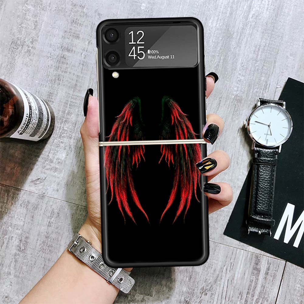 Angel Wings Feather Cases For Samsung Galaxy Z Flip 4 5 6 7 3 Z Flip7 Flip6 Flip4 Flip5 Flip3 5G Hard Shockproof Fundas Cover Ga