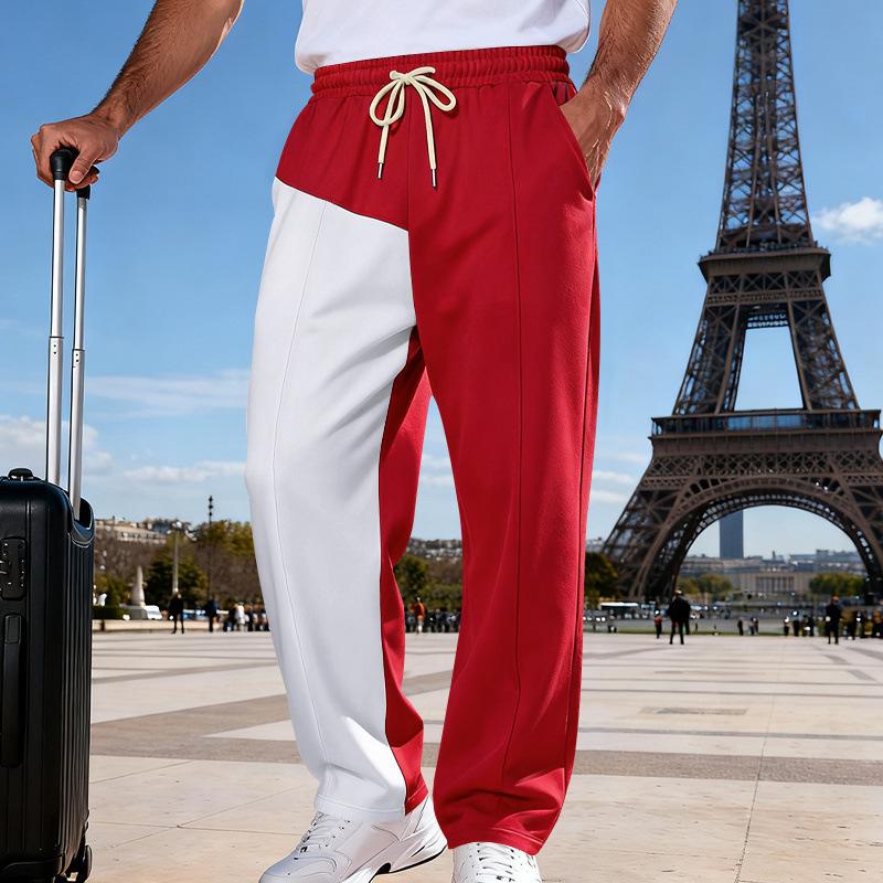 Mens Red White Color Block Drawstring Waist Casual Jogger Sweatpants S красный