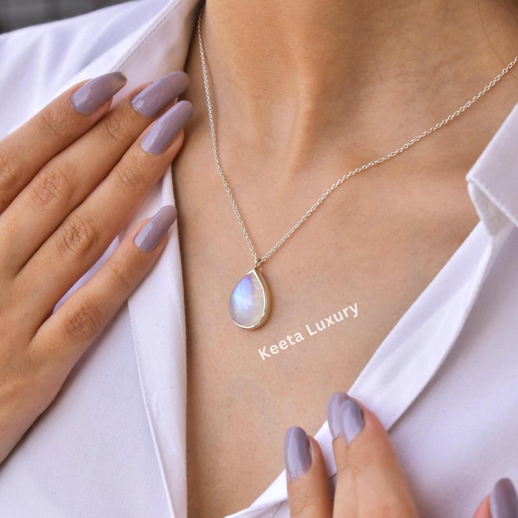 Moonstone necklace, moonstone teardrop Necklace , Genuine moonstone Boho necklace  , crystal necklace for mother's day , gift for her