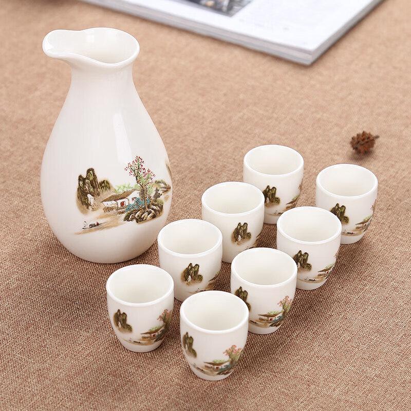 Qiwei Ceramic 9-Piece Sake & Spirit Wine Set