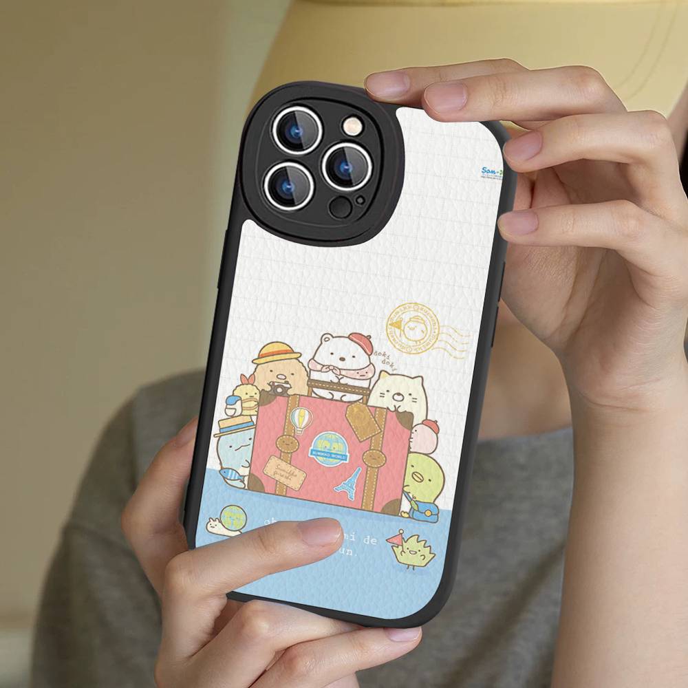 Cartoon S-sumikko Gurashi Phone Case For IPhone 16 15 14 11 12 13 Pro Max Plus Back Leather Shell