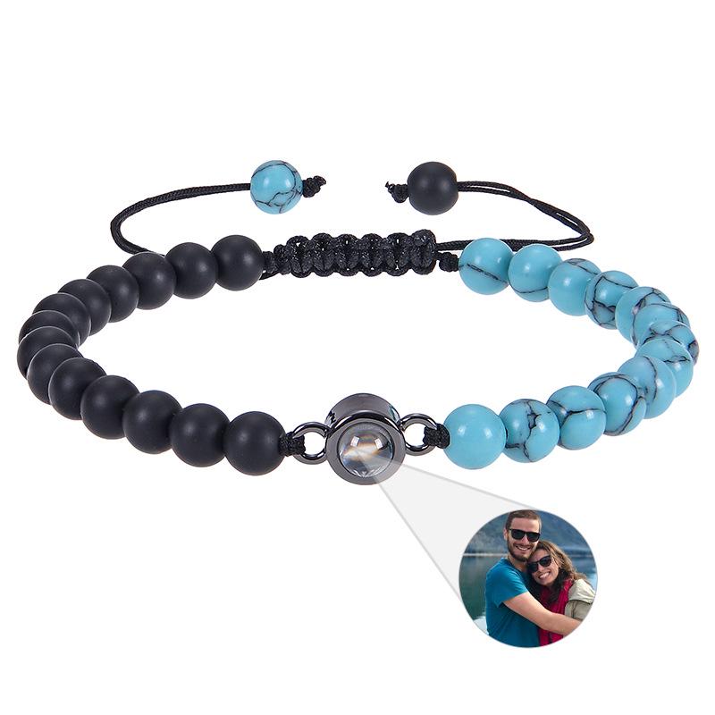 Custom Tiger Eye Photo Bracelet with Frosted Stone