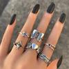 6Pcs Vintage Butterfly Love Angel Wings Mushroom Moon Star for Women Men Anillos Rock Creative Exaggerated Christmas Zircon