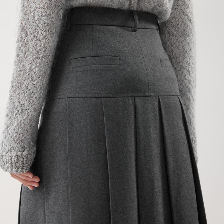 ELLE French Fashion Design Mid-Rise Pleated Skirt Commuter Casual Long Skirt Women skirts ER53135
