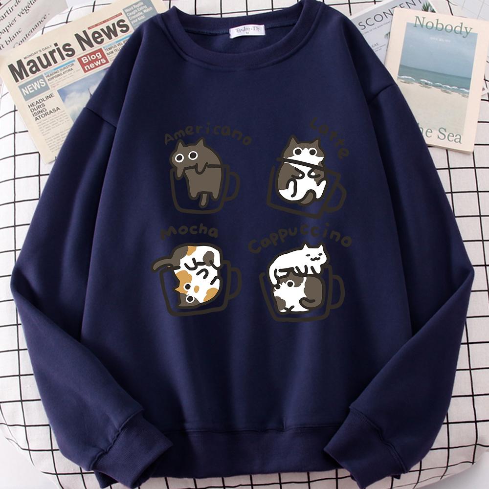 American Style Coffee Cat Cute Print Hoody Men Cartoon Street Clothing Prints Hoodies Japan Harajuku Sweatshirt Hoodie