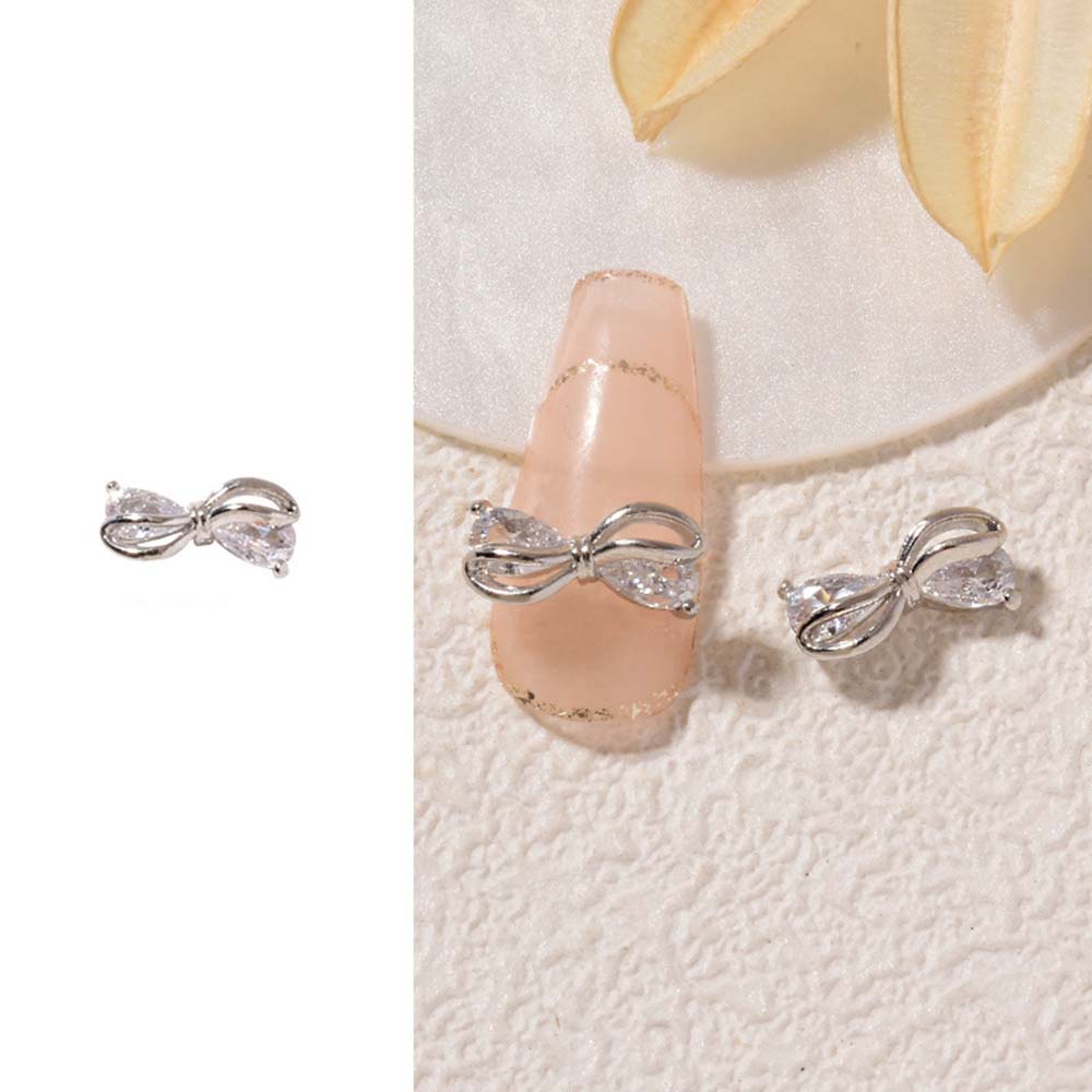1pc Sliver French Chic Nail Charms Zircon Bows Figure Nail Parts DIY Elegant Nail Art Decoration for Manicure Nail Accessories