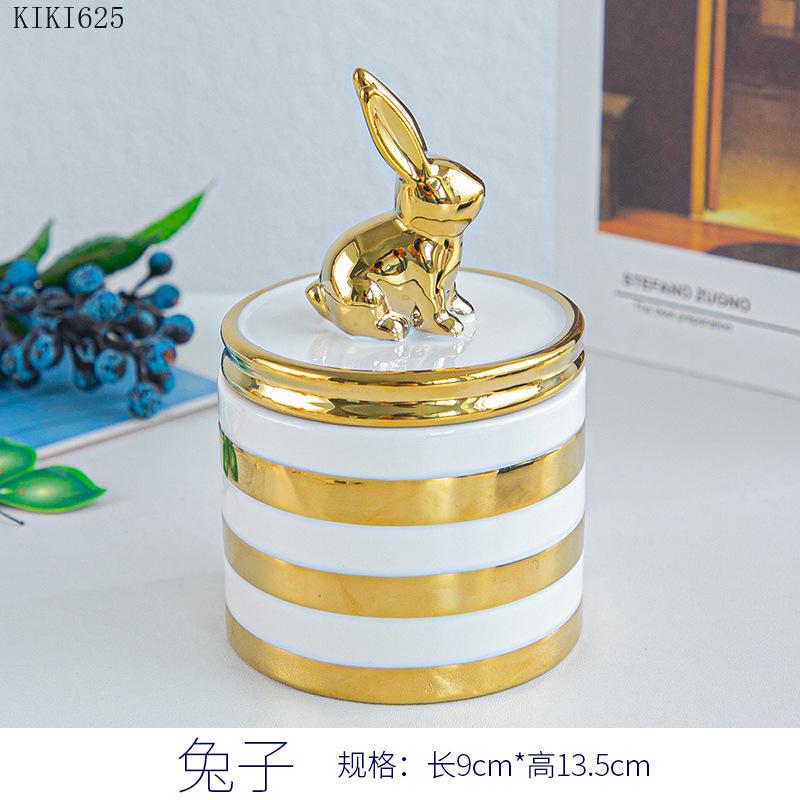 Creative Ceramic Jewelry Storage Jar Electroplating Golden Animal Cover Wedding Candy Gift Box Household Mini Sealed Jar Decor