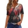 Women's Fashion Casual Halloween Print V Neck Short Sleeve Button T Shirt Top Suitable for Everyday Wear and Seasonal Events
