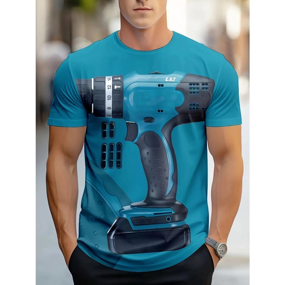 Men Tees Summer Tool Engineering Printed T-shirt Men's Casual Street Style Elastic Round Neck 3d T-shirts