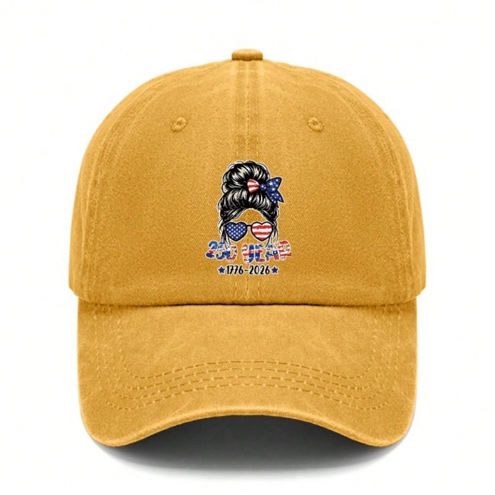 [250Th Anniversary Baseball Cap] Unisex Patriotic Messy Bun Print Adjustable Sun Hat For Women Men, Vintage Washed Style Outdoor Sports Accessory For