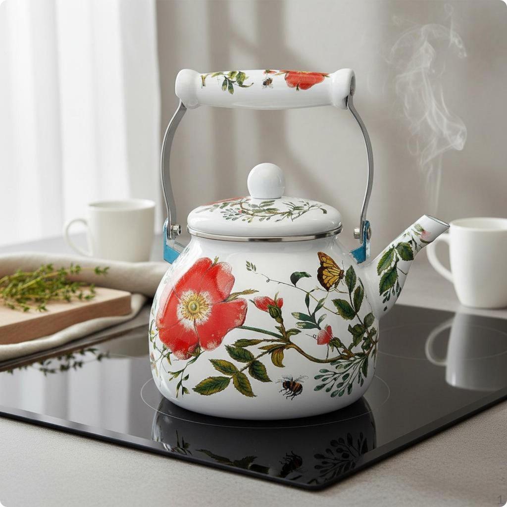 Bollitore Smaltato Compatibile Induzione Resistente al Calore Utensile da Cucina per Fornello Fiore