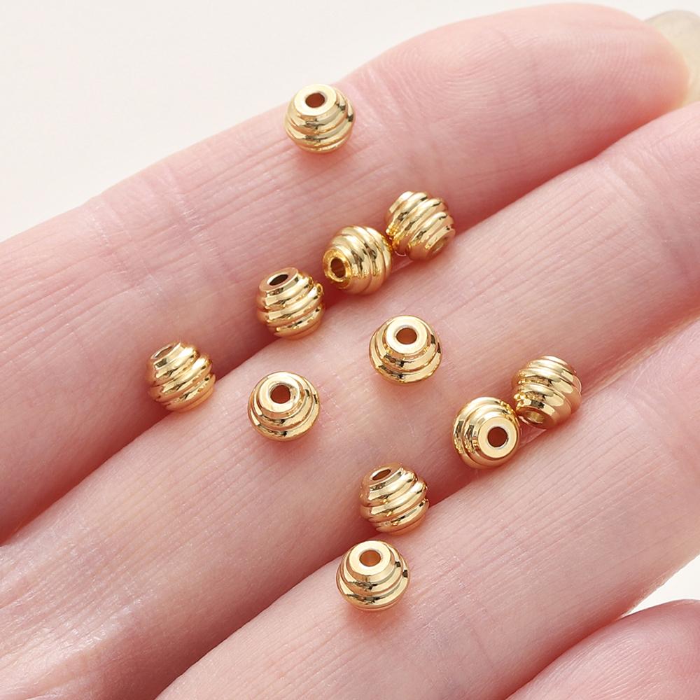 10 Stück/Los 4*5mm 14/18K Goldfarben Beschichtete Gestreifte Perlen Für Handgemachten DIY Armband Halskette Schmuckherstellung Zubehör