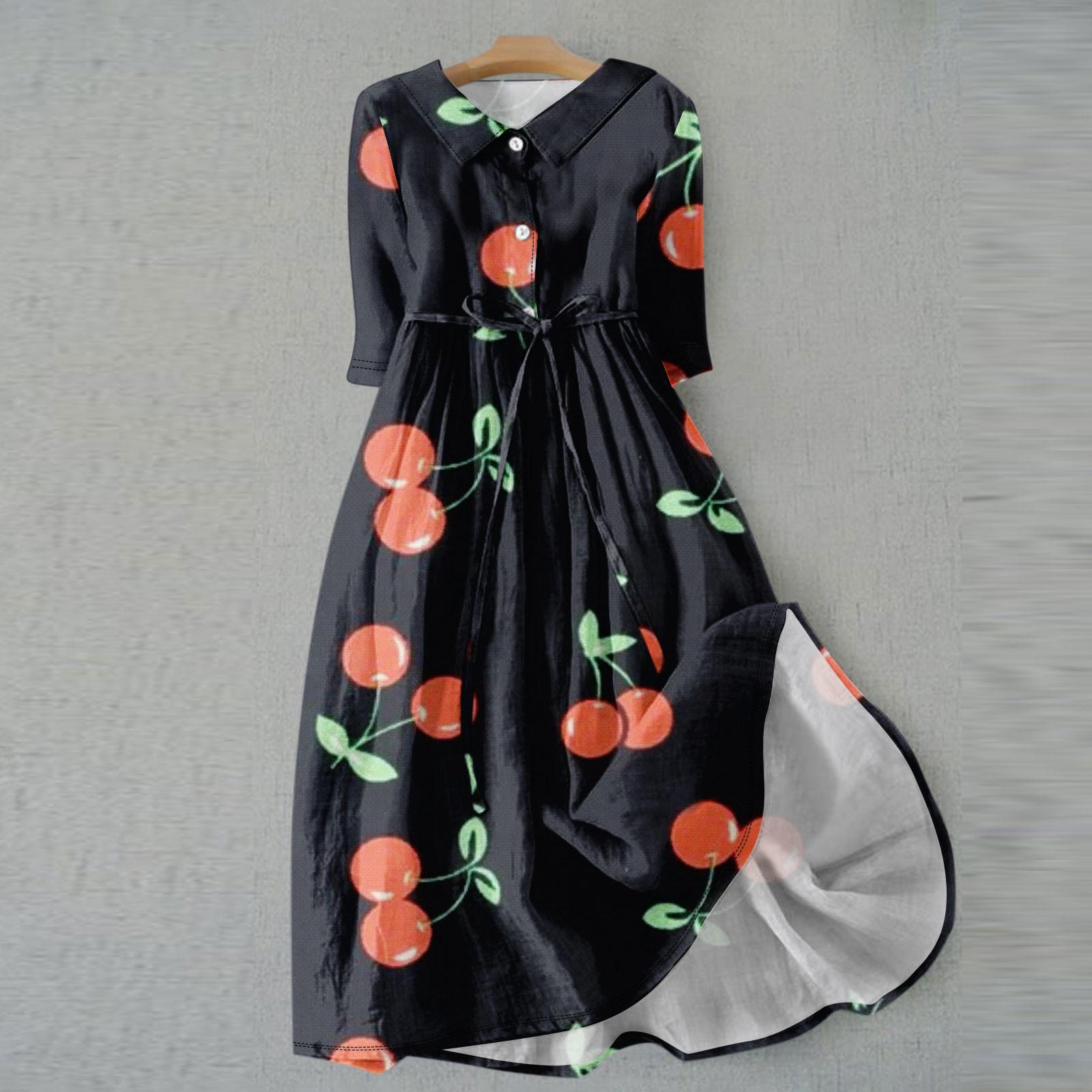 

Женское модное платье с откидным воротником и рукавами 3/4 с принтом XL