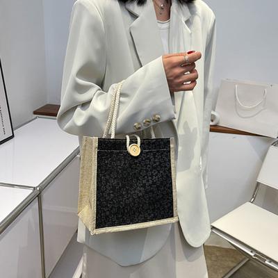 Borsa a Mano da Donna Stampa Floreale Grande Capacità Versatile Borsa a Spalla Casual Quotidiana Borsa Tote Minimalista