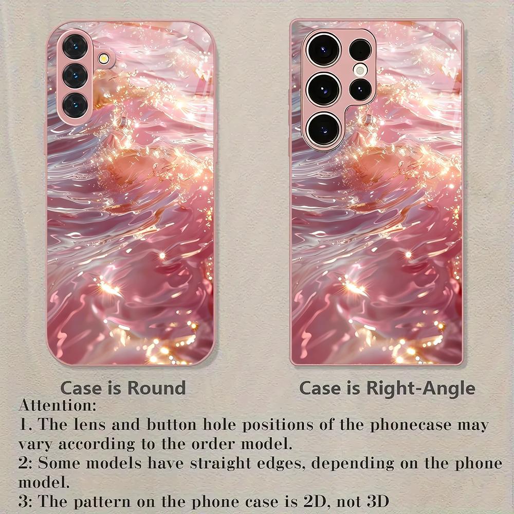 Pink Ocean Metallic Paint Glass Phone Case Suitable for Samsung Galaxy S26 S25 S24 S23 S22 S21 S20 FE/Ultra/Plus Anti Drop