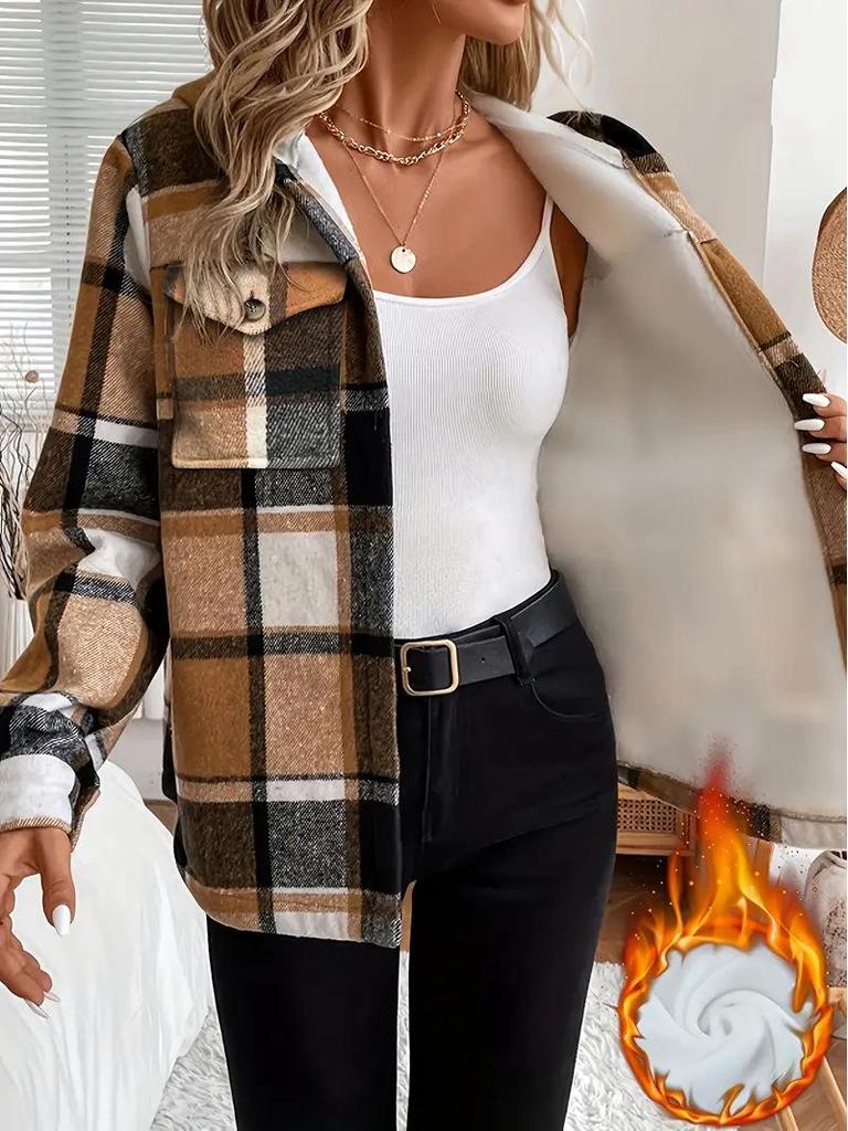 2025 Europäische & Amerikanische Herbst/Winter Karojacke mit Kapuze - Lockere Passform, Lange Ärmel, Lässiger Baseballstil Mantel