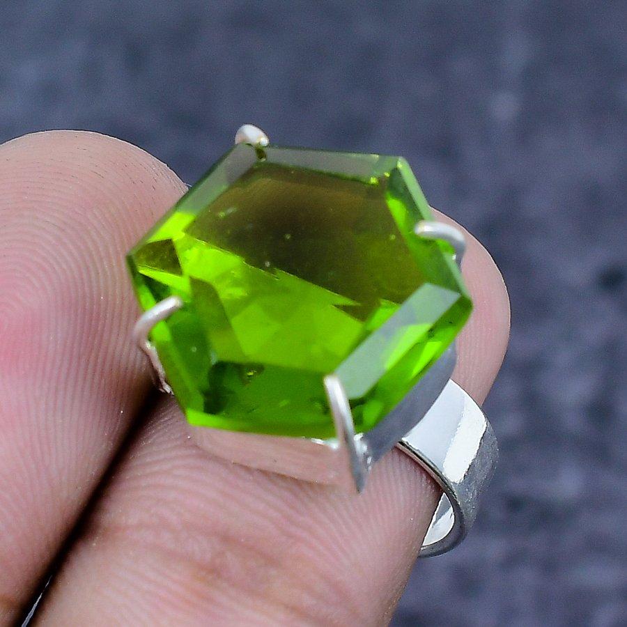 Natural Peridot Gemstone Handmade 925 Sterling Silver Jewelry Ring Size 6.5 ETC-13372