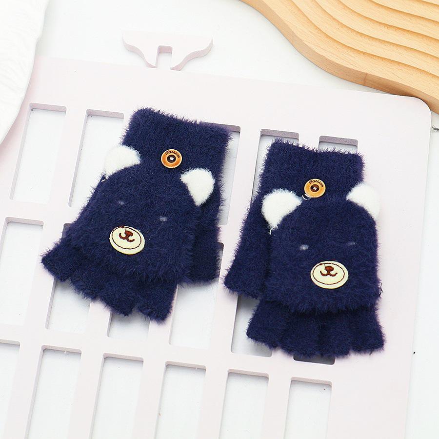 Children's Cute Cartoon Flip-Gloves: Cold-Proof, Half-Finger Winter Writing Warmth for Boys and Girls