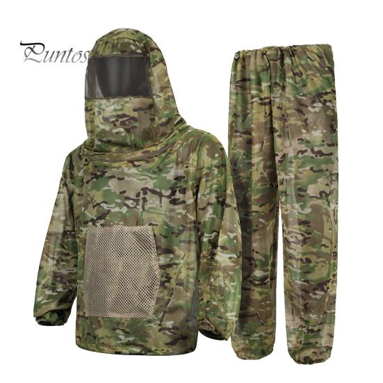 Camouflage Insektenanzug Mückenschutz für Herren Damen, Schutzkleidung Jacke und Hose, Garten Schädlingsschutz Kleidung mit Netzhaube Outdoor Camping Angeln Erwachsene