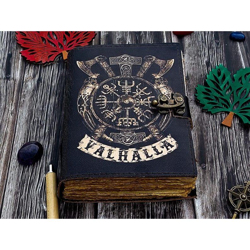 Handmade Leather Journal Valhalla Viking Vegvisir Journal For Traveling Sketchbook Blank Notebook For Men Women Birthday