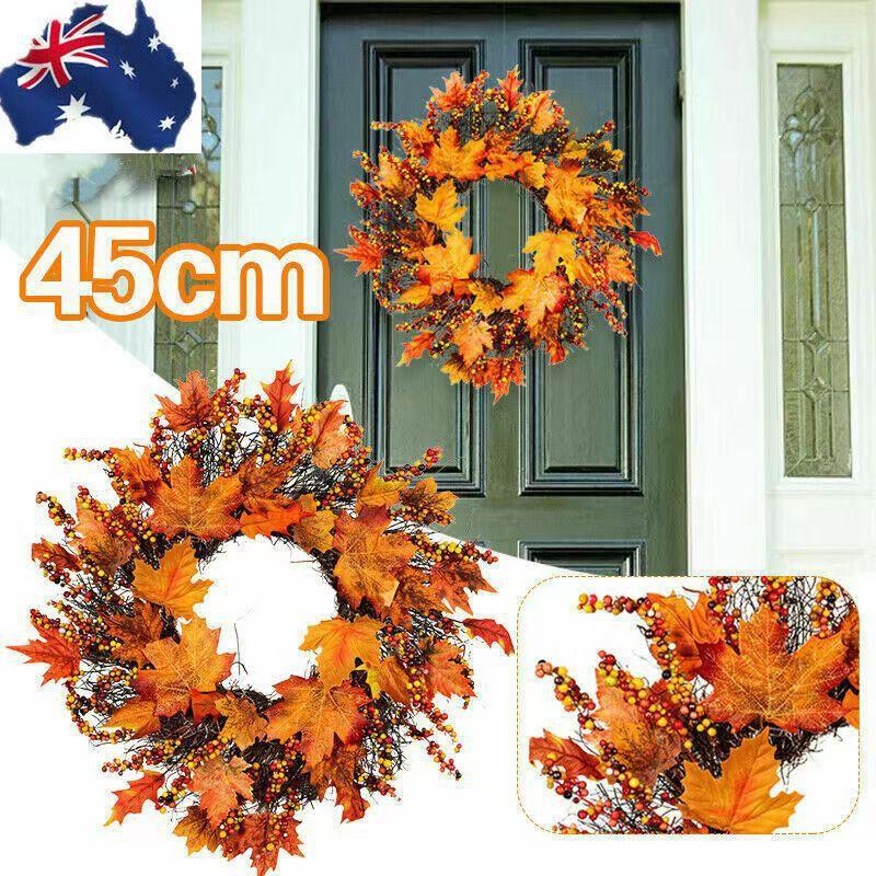Leaf Wreath Decor Thanksgiving Christmas Home Outdoor Wall Hanging Festival Decoration