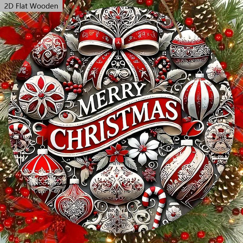 Christmas Wooden Sign with Classic Bow Pattern - Navidad Round Sign for Front Door, Wall Hanging Decor - Ideal Christmas Decoration