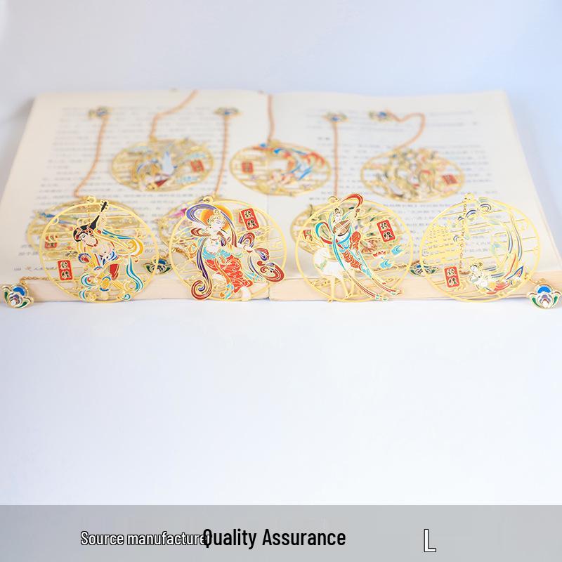 Creative Colorful Brass Bookmark - Xi an Dunhuang Mural Style with Flying Apsaras Design Metal
