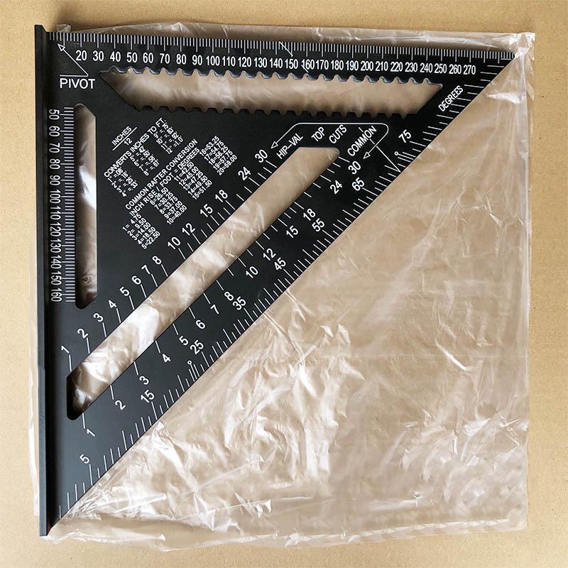 7/12" Aluminum Triangle Ruler: Woodworking, Imperial/Metric, Black Oxide, 90°/45° Right Angles.