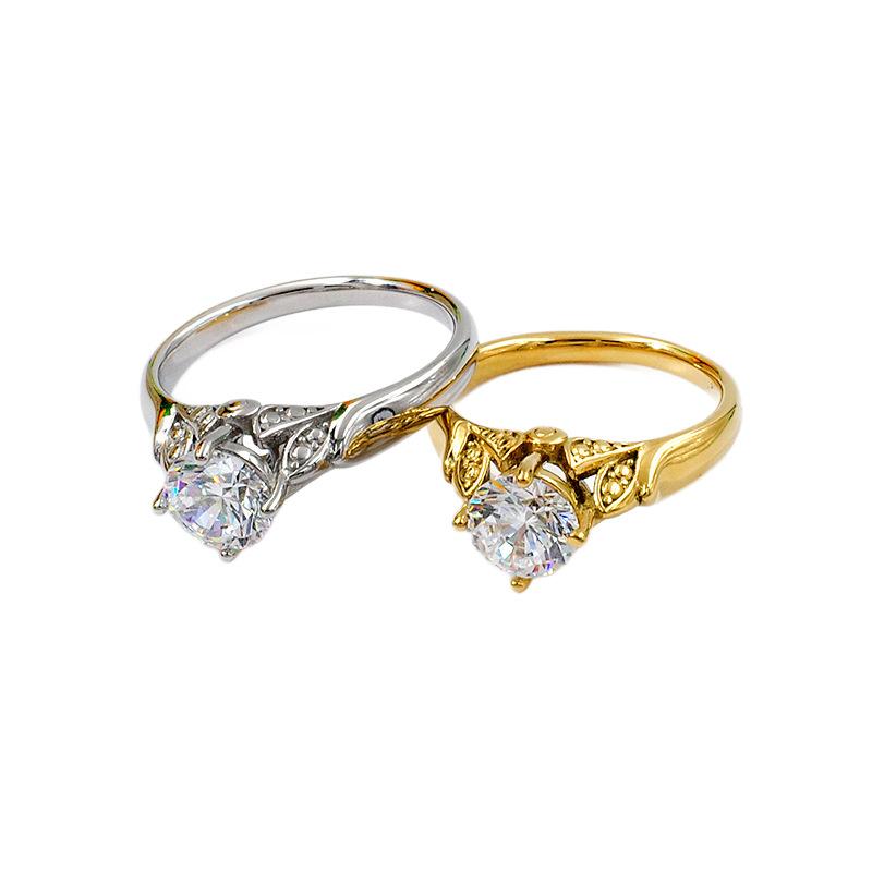 18K Gold-plated Luxury Cubic Zirconia Stainless Steel Rings with No Gloss High-quality Cast Women's Fashion Jewelry