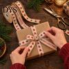Christmas Gift Wrapping Ribbon Packaging Ribbon, Cotton And Faux Linen Decorative Fabric Roll for Holiday Red Beige Xmas Printed Wrapping, Floral