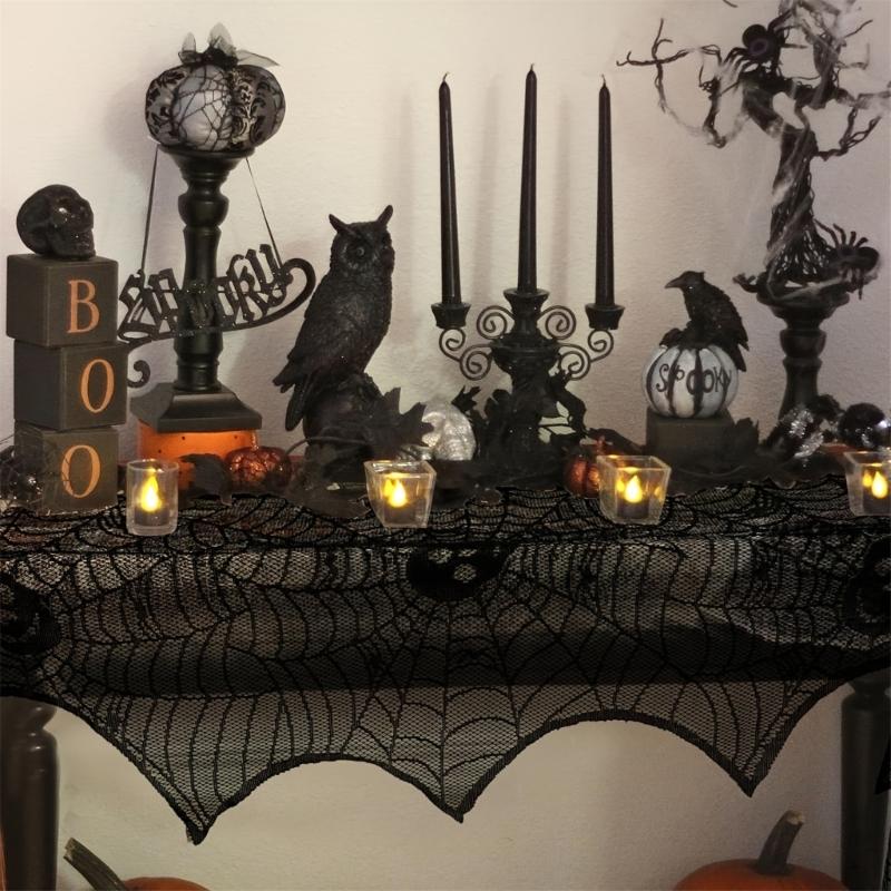 Halloween Decoration Cobweb Table Runner Tablecloth, Mantel Scarf Cover for Halloween Party