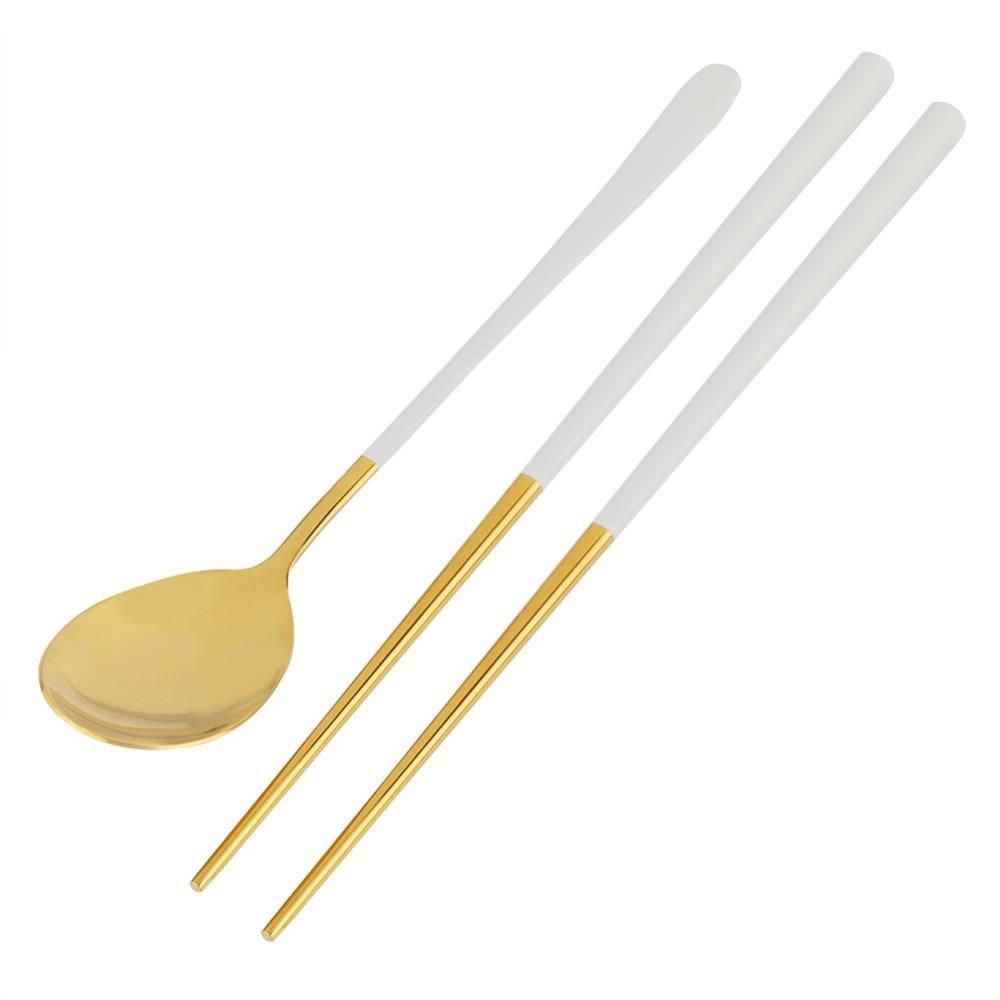 Stainless Steel Mini Tableware With Storage Case Two Piece Set Spoon Fork Set Slim Portable Black and White Dining Utensil
