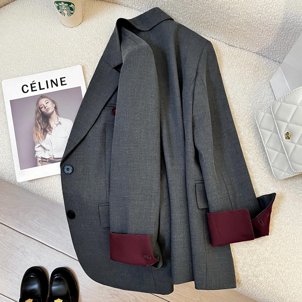

Women s Gray Korean Style Slimming Casual Suit Jacket - Spring/Autumn 2025 Fashion XL