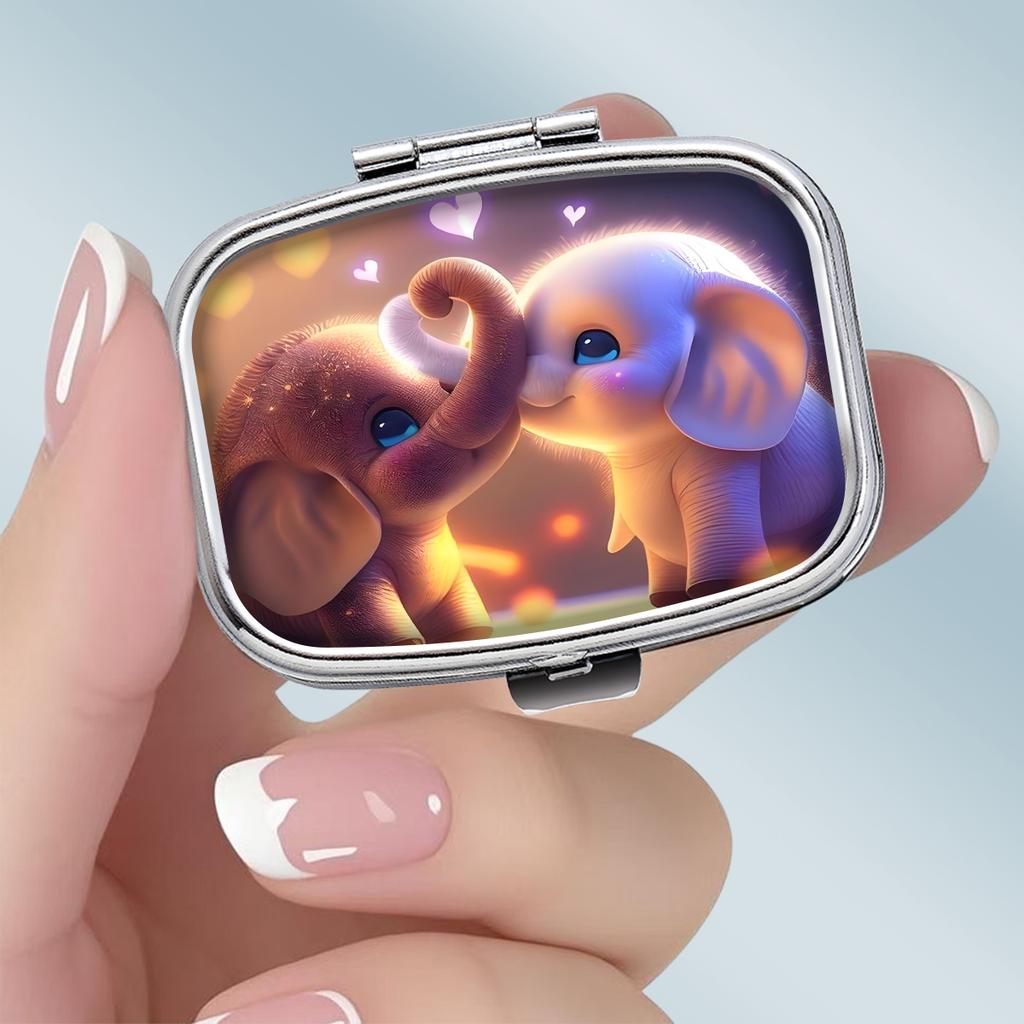 Przenośny pojemnik na tabletki z 2 przegródkami, Mini metalowe etui-organizer na leki, Uroczy drukowany pojemnik na tabletki, witaminy, leki, biżuterię, do podróży, do codziennego użytku