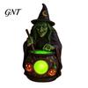 Bedroom Desk Decorations Halloween Witch Cauldron Lamp, Resin Statue Ornament, Spooky Decorative Small Garden Light for Desktop Table Decoration,