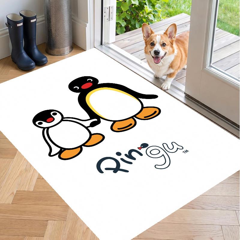 Crystal Velvet Rug with Pingu Design, Soft Non-Slip Floor Mat for Living Room Bedroom Decor