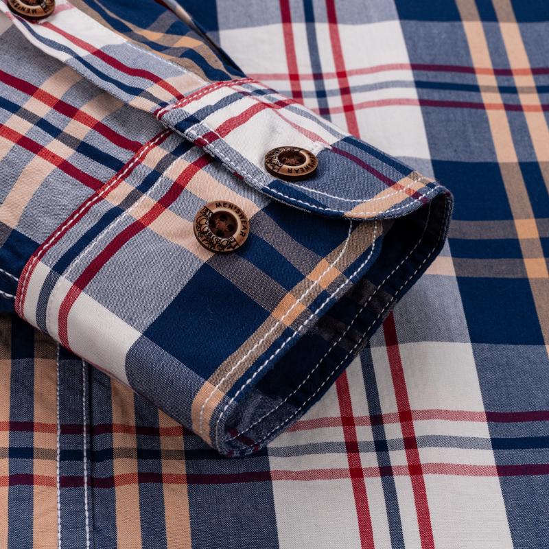 2026 Neue Herrenmode Kariert 100% Baumwolle Frühling Herbst Tasche Langarm Slim-Fit Button-Down Herrenhemd