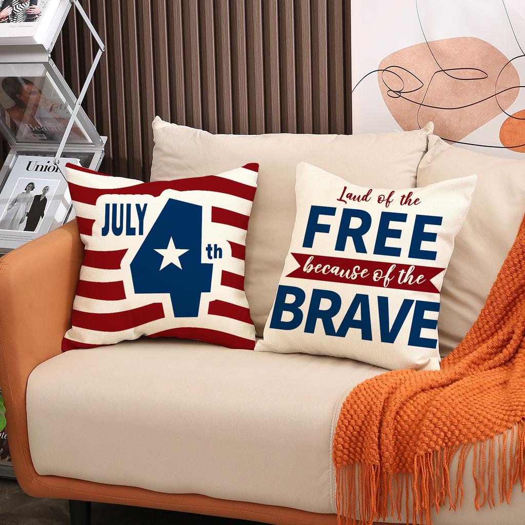 4Th Of July Printed Home Decor Pillow Cover Bedroom Living Room Sofa Decoration Polyester Cushion Cover With Zipper