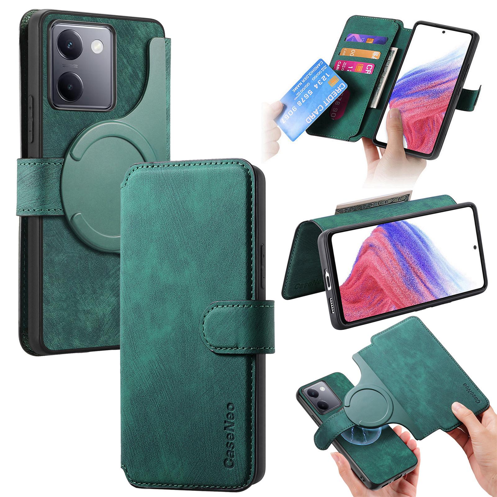

For vivo Y300 Plus 5G Magnetic Case CASENEO Detachable Leather Phone Wallet Cover Green