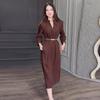 2024 Autumn Women's Solid Color V-Neck Waist-Slimming Long-Sleeved Dress
