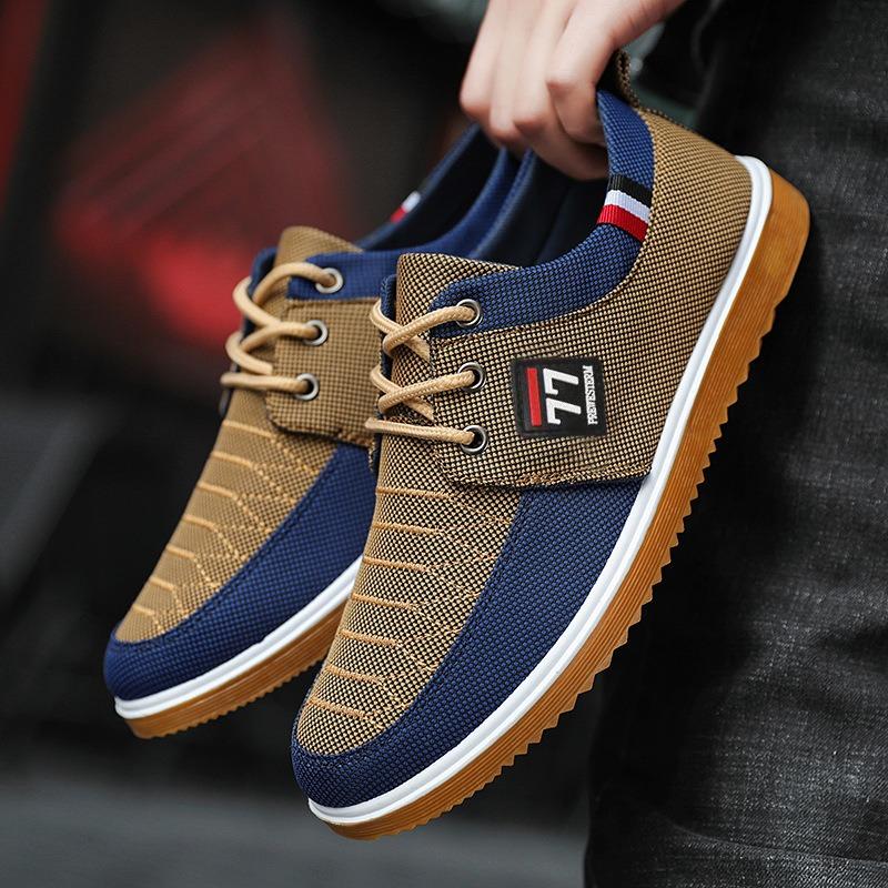 Men'S Larger Size Old Beijing Cloth Shoes Versatile Work Footwear Casual Board Shoes Korean Version Lace Up Casual Canvas Shoes