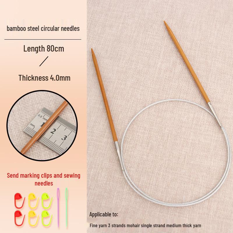 Bamboo-Steel Circular Knitting Needles, Full Set for Hand Knitting Blankets.