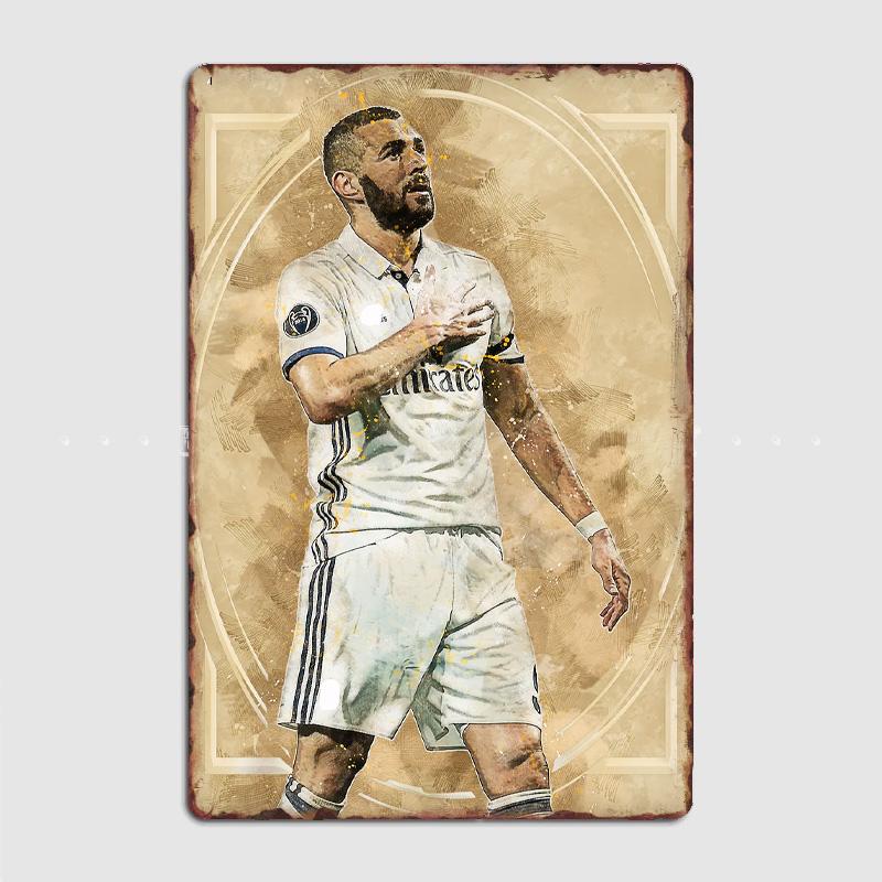 Karim Benzema Football Player Vintage Retro Metal Poster Sign Garage Club Custom Wall Decor Tin Room Decor Home Decor