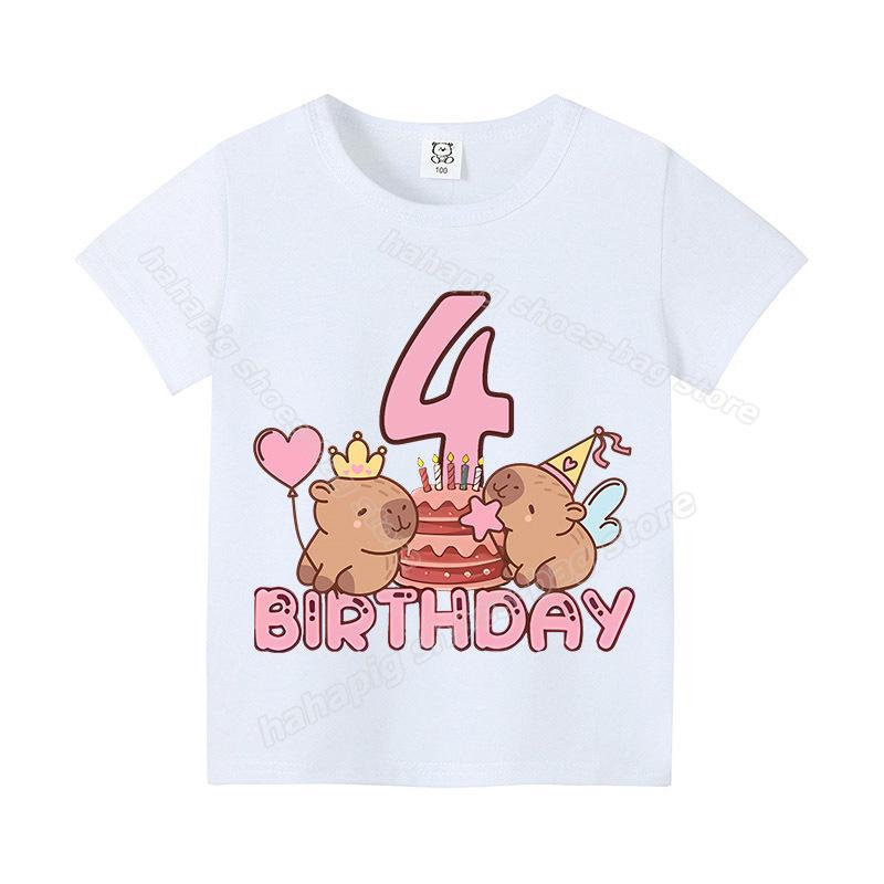 Capybara Girl Birthday Clothes Cute Toddler Kids Number T Shirt Cartoon Short Sleeve Baby Cotton T Shirt Summer Children  Tops