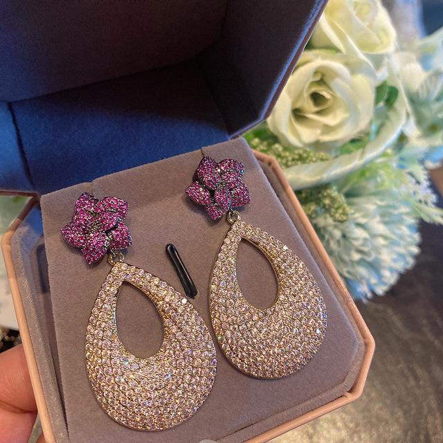 

Роскошные винтажные серьги высокого качества из стерлингового серебра 925 пробы с фиолетовыми кристаллами CZ, преувеличенные серьги-подвески для коктейльной вечеринки, висячие украшения для ушей